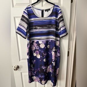 Eloquii Fit & Flare Purple Dress Plus Size 20 Floral Stripes Stretchy Casual